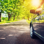 Car on leafy road